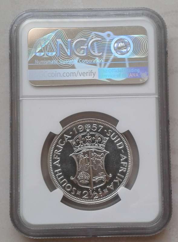 Nice 1957 union proof silver 2 1/2 Shillings NGC PF66