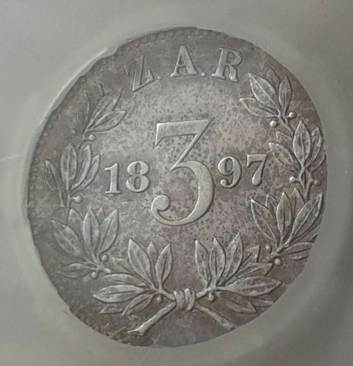 1897 ZAR Kruger silver tickey SANGS AU58
