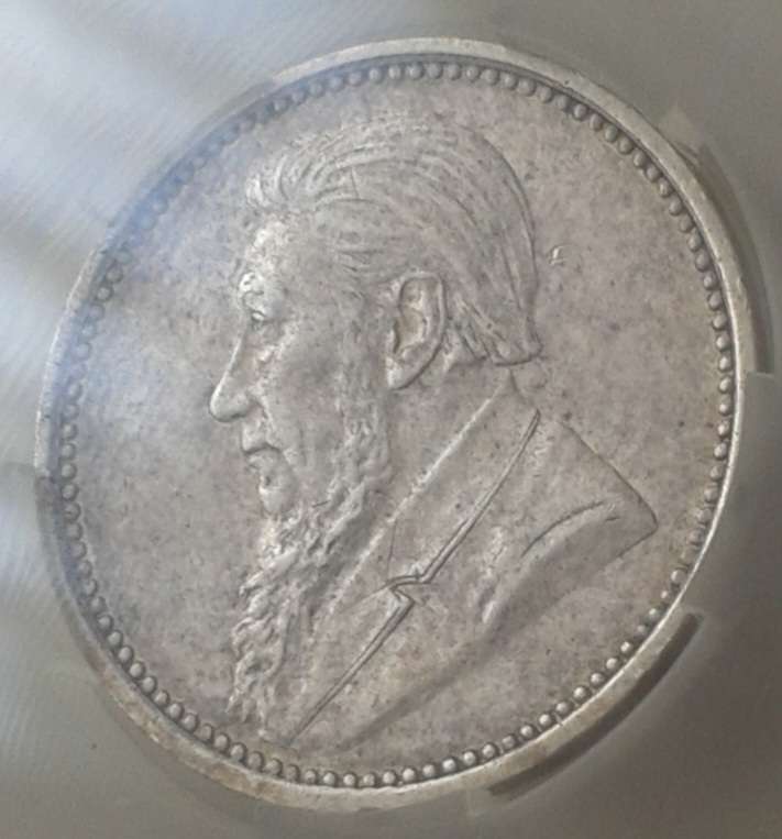 1897 ZAR Kruger silver tickey SANGS AU58