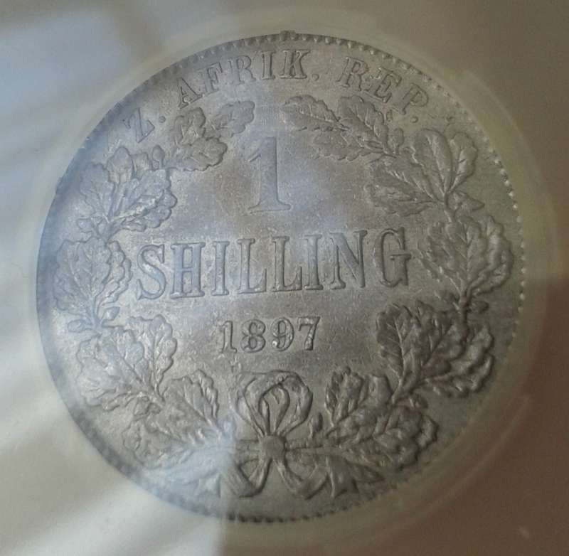 1897 ZAR Kruger silver shilling SANGS AU55