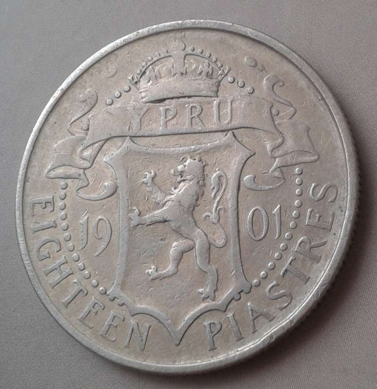 Scarcer 1901 Cyprus sterling silver 18 Piastres