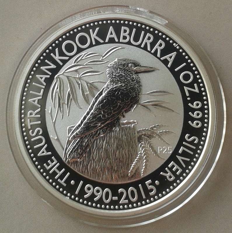 Encapsulated 2015 Australian Kookaburra 1oz fine silver dollar