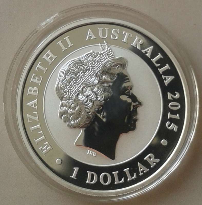 Encapsulated 2015 Australian Kookaburra 1oz fine silver dollar