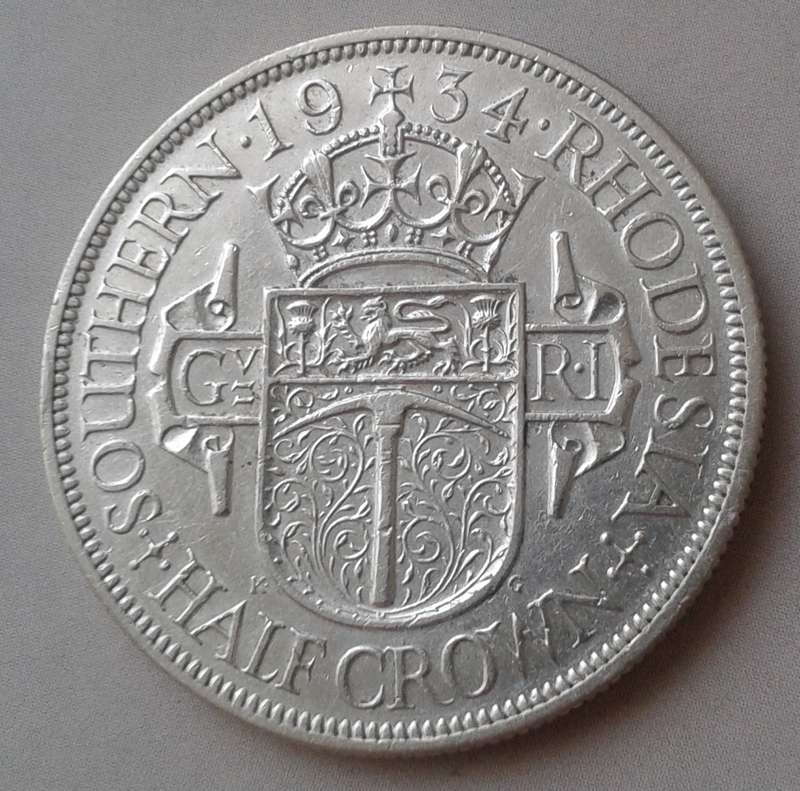 1934 Southern Rhodesia sterling silver half crown