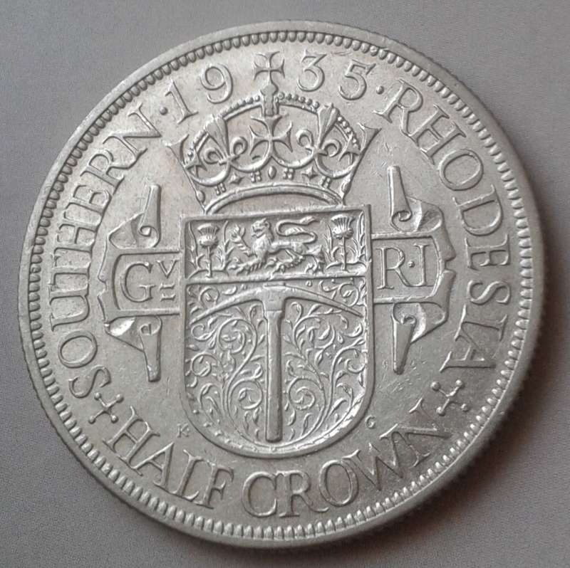 1935 Southern Rhodesia sterling silver half crown