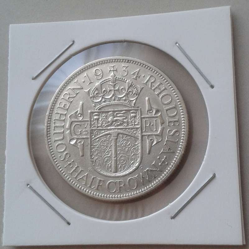 1934 Southern Rhodesia sterling silver half crown