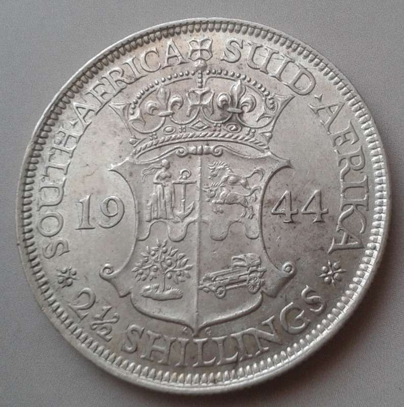 1944 Union silver 2 1/2 Shillings with reverse and obverse die cracks