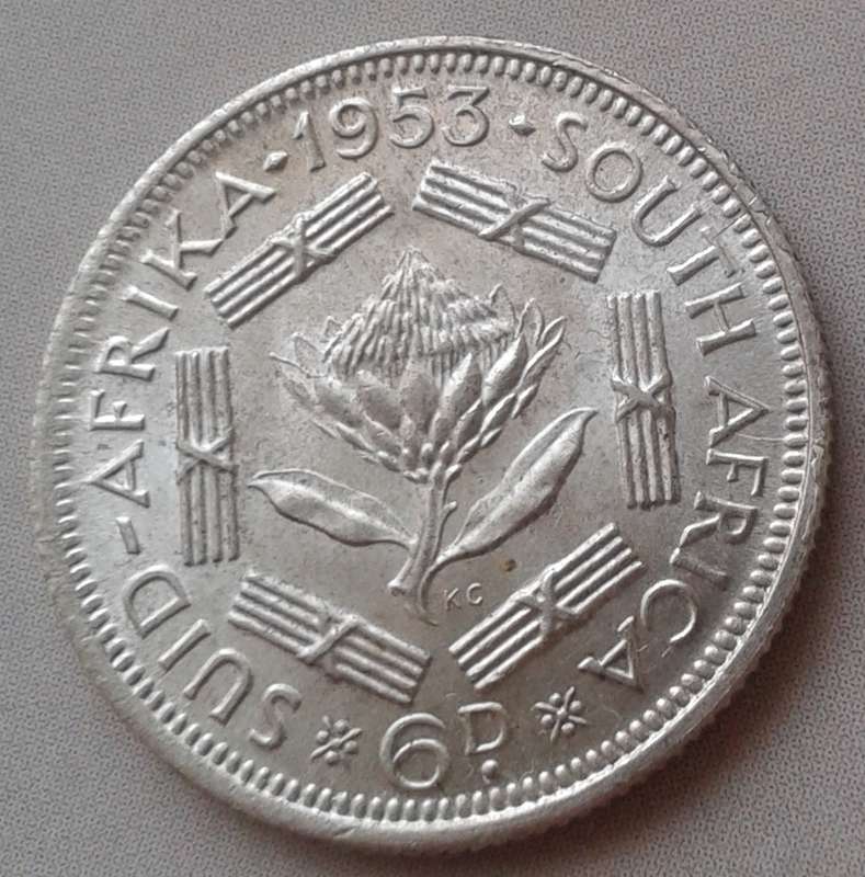 High grade 1953 union silver sixpence