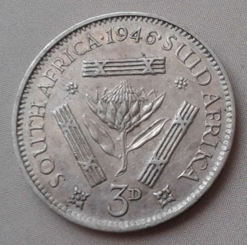1946 Union silver threepence in XF.