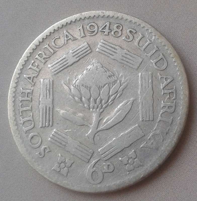 Union 1948 silver sixpence