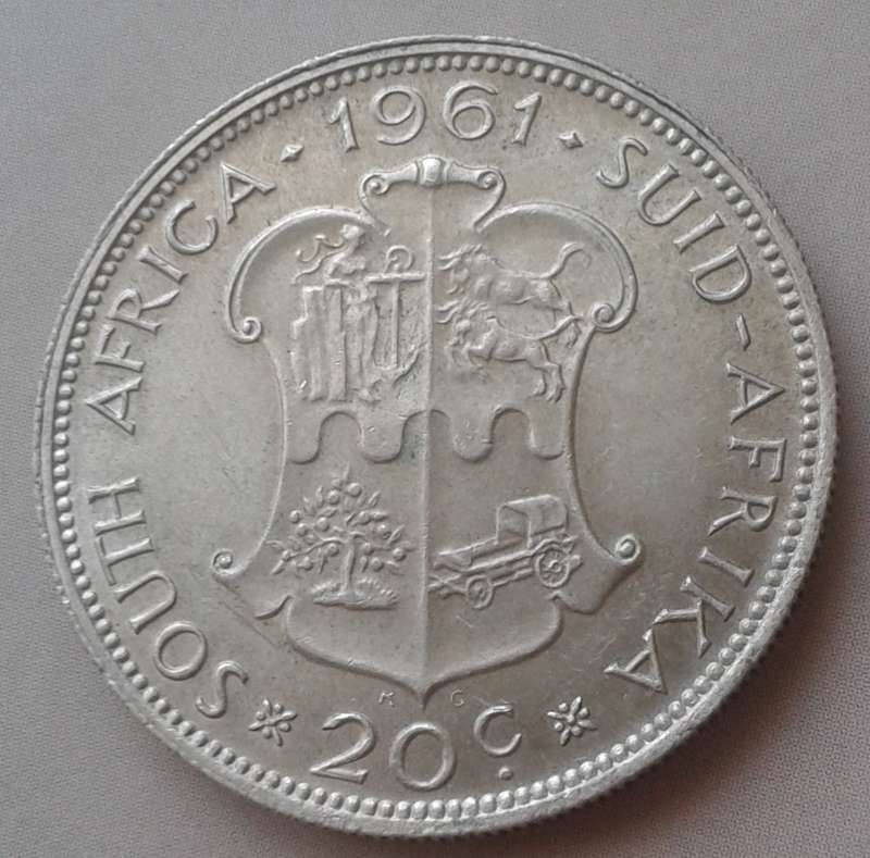 1961 Republic uncirculated silver 20c with obv die cracks