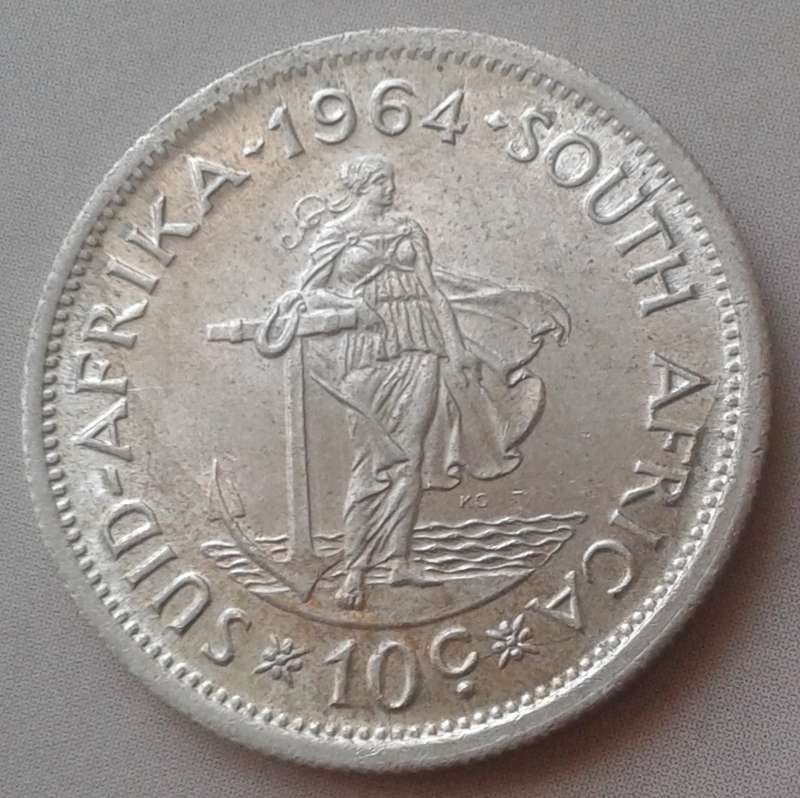 Uncirculated 1964 Republic silver 10c with obv die cracks