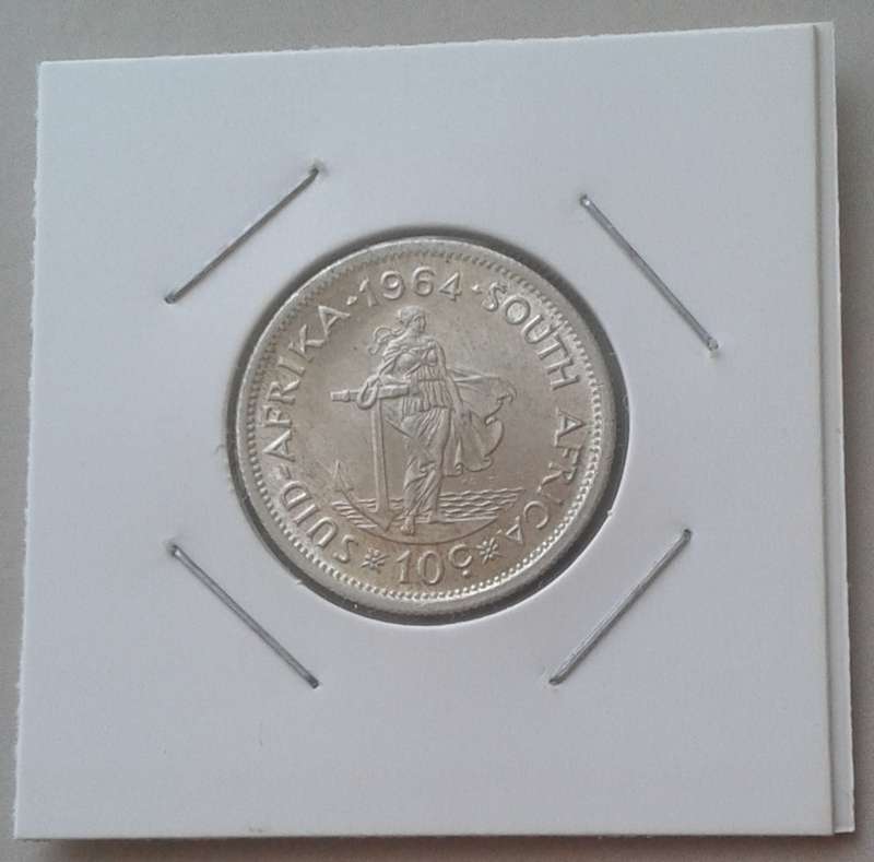 Uncirculated 1964 Republic silver 10c with obv die cracks