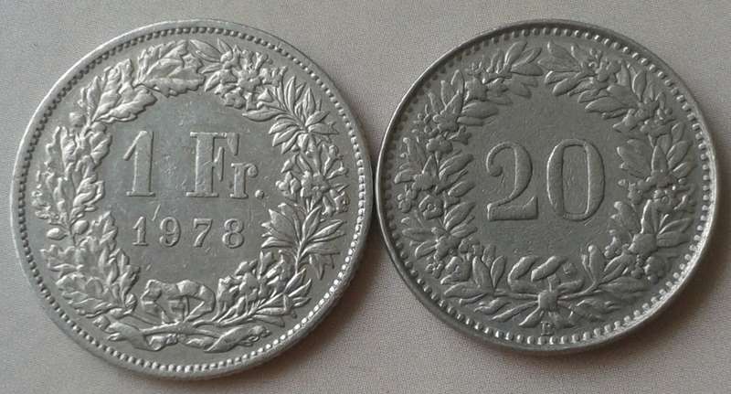 1978 Switzerland 1 Franc & 1966 20 Rappen