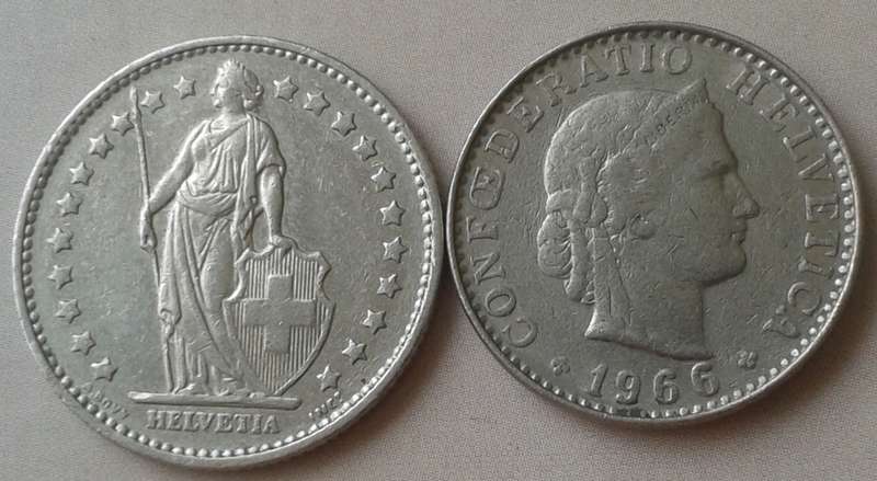 1978 Switzerland 1 Franc & 1966 20 Rappen