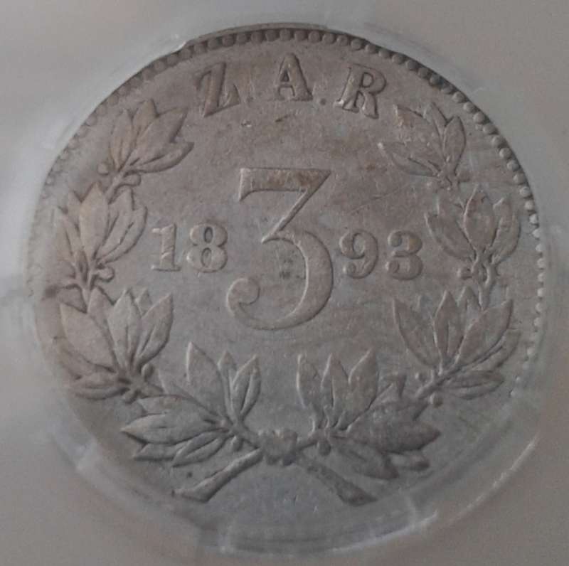Nice 1893 ZAR Kruger silver 3 Pence SANGS XF40