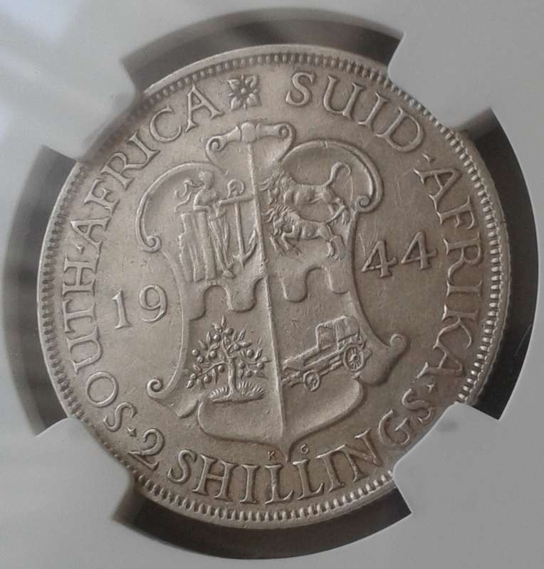 Nice 1944 union silver 2 Shillings NGC XF45