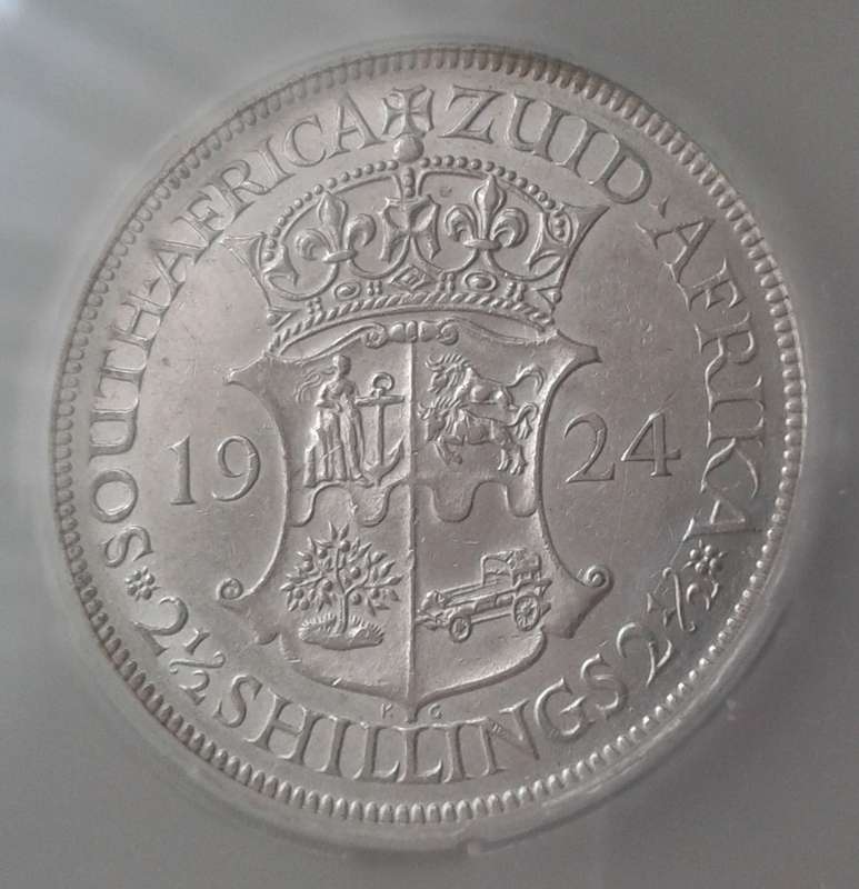 High grade 1924 union silver 2 1/2 Shillings SANGS AU55