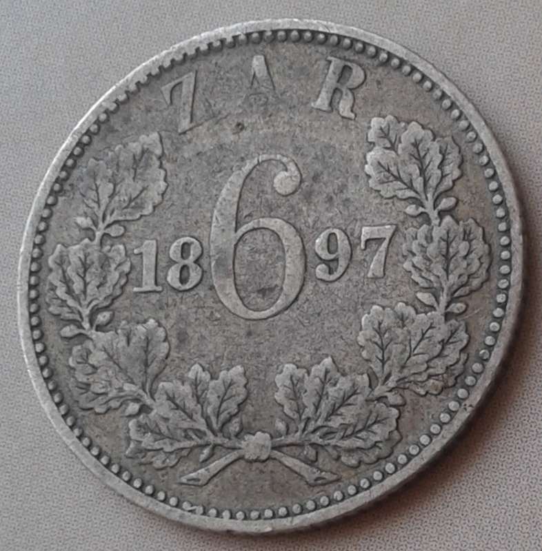 1897 ZAR Kruger silver sixpence.