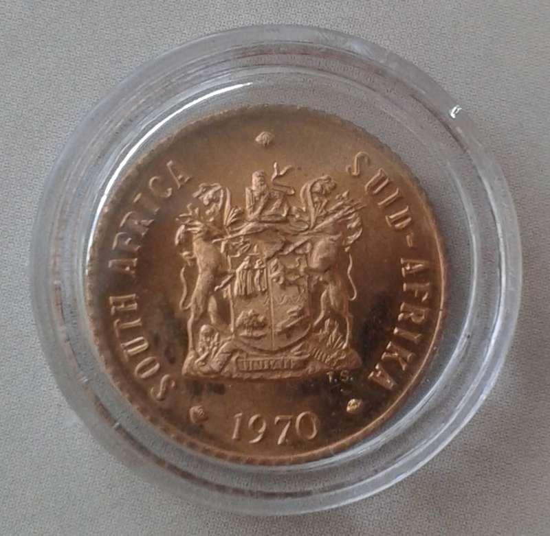 Encapsulated 1970 Republic 1/2c in lustrous proof (low mintage)