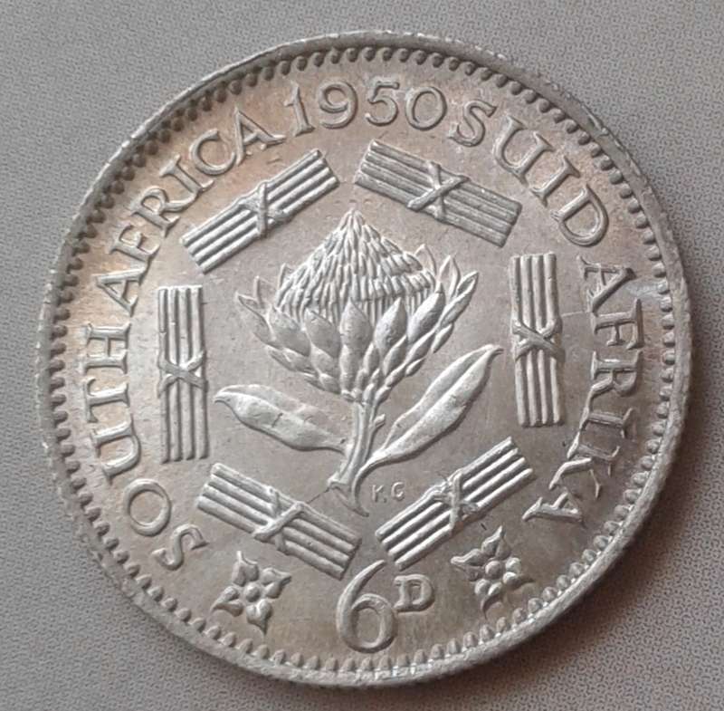 1950 Union silver sixpence in lustrous high grade