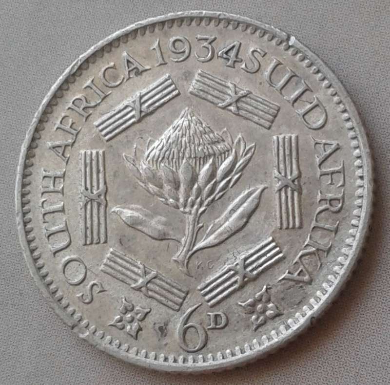 1934 Union silver sixpence with XF details