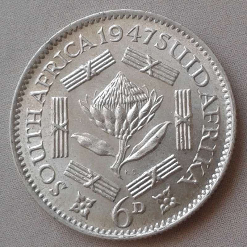 1947 Union silver sixpence in lustrous AU