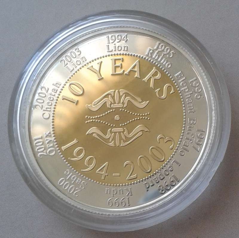 Encapsulated 1994-2003 Natura Series proof silver medal (10 Years)