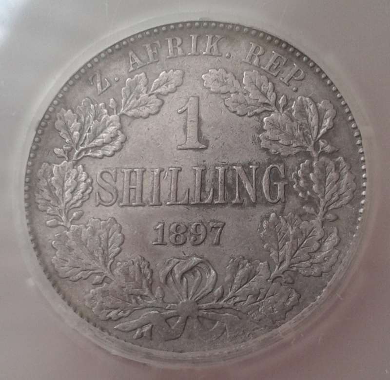 1897 ZAR Kruger silver shilling SANGS XF40.
