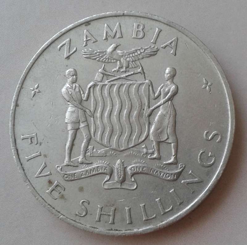 Low mintage 1965 Zambia 5 Shillings.