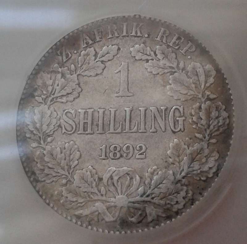 1892 ZAR Kruger silver shilling SANGS VF20