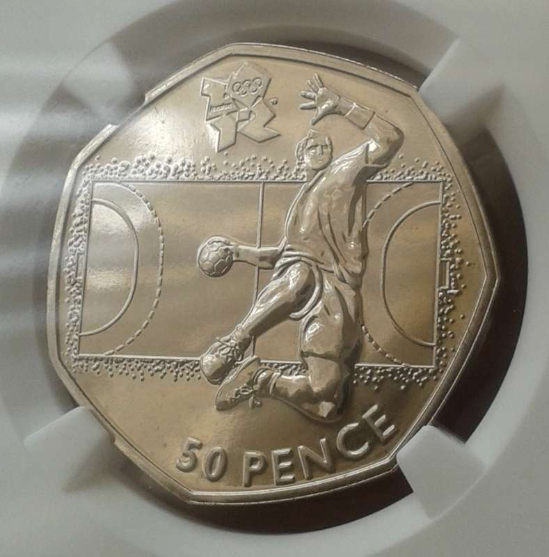 2011 Great Britain 50 Pence NGC MS66 - (Olympics -Handball) Top Pop