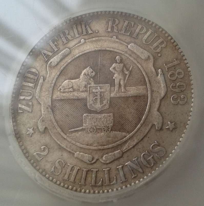 Scarcer 1893 ZAR Kruger silver 2 Shillings SANGS VF25