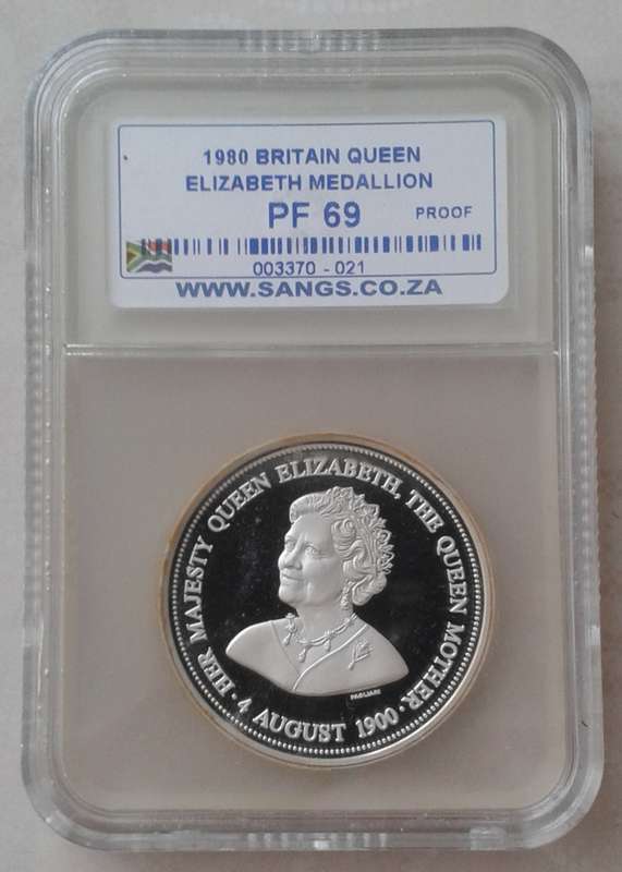 1980 Queen Elizabeth 80th birthday proof silver medal SANGS PF69 (mintage: 5000)