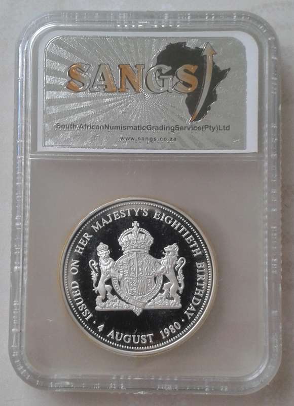 1980 Queen Elizabeth 80th birthday proof silver medal SANGS PF69 (mintage: 5000)