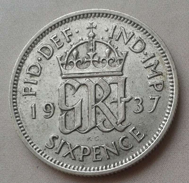 1937 British silver sixpence