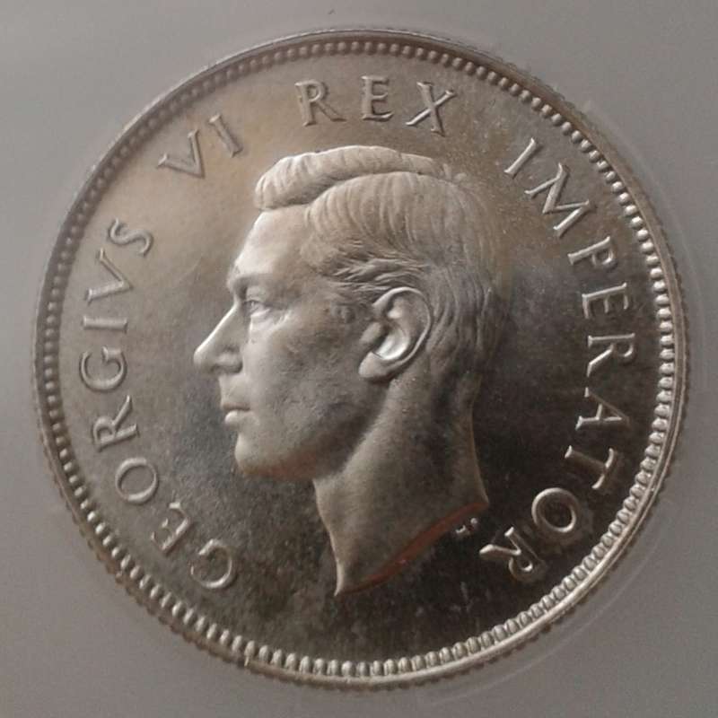 Scarcer 1947 union proof silver 2 Shillings SANGS PF63 (mintage: 2600)