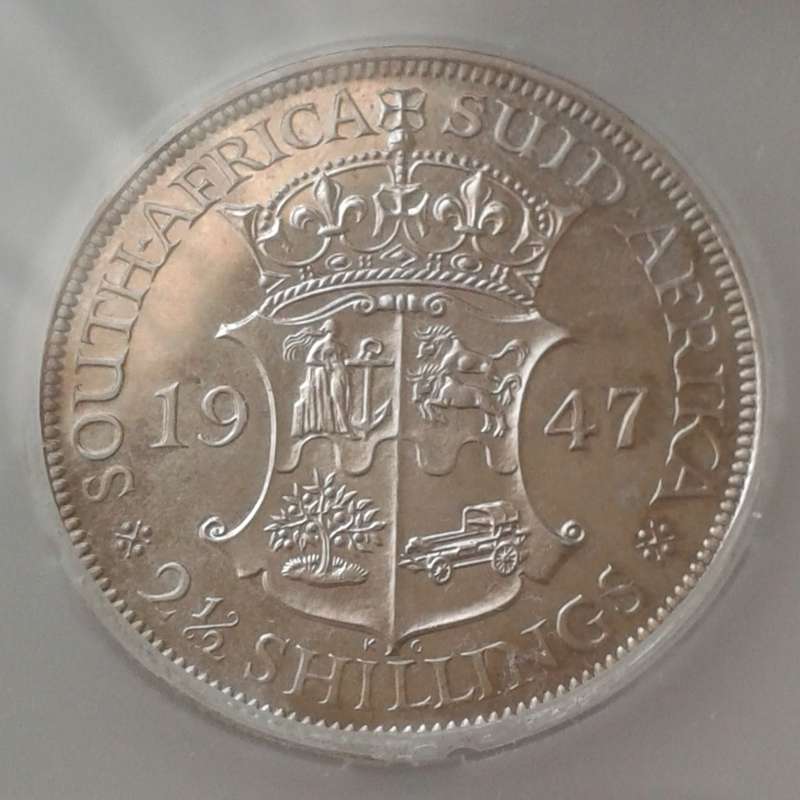 Scarcer 1947 union proof silver 2 1/2 Shillings SANGS PF63 (mintage: 2600)