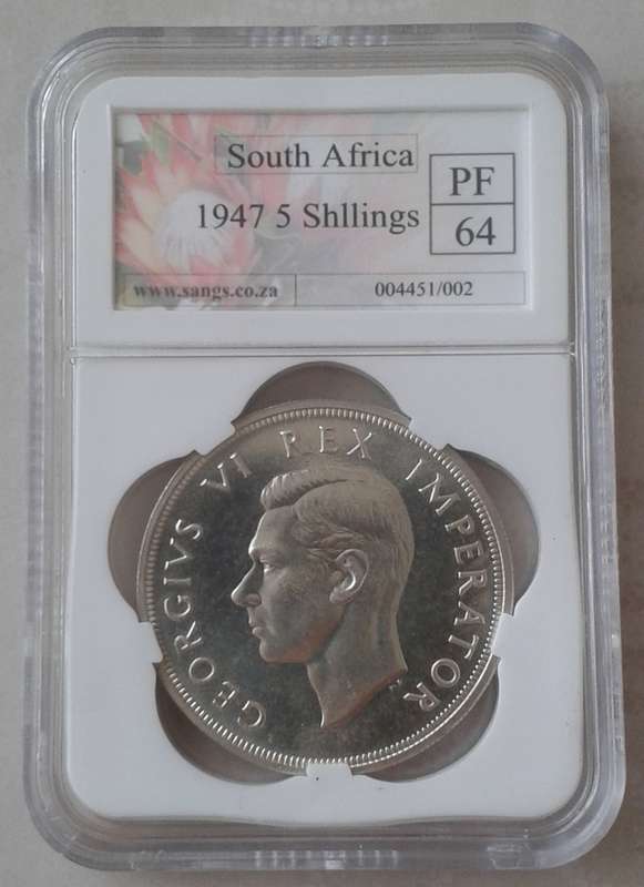 1947 Union proof silver 5 Shillings SANGS PF64 (mintage: 5600)
