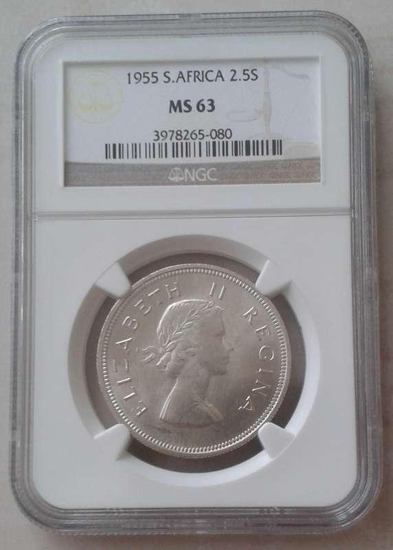 1955 Union silver 2 1/2 Shillings NGC MS63