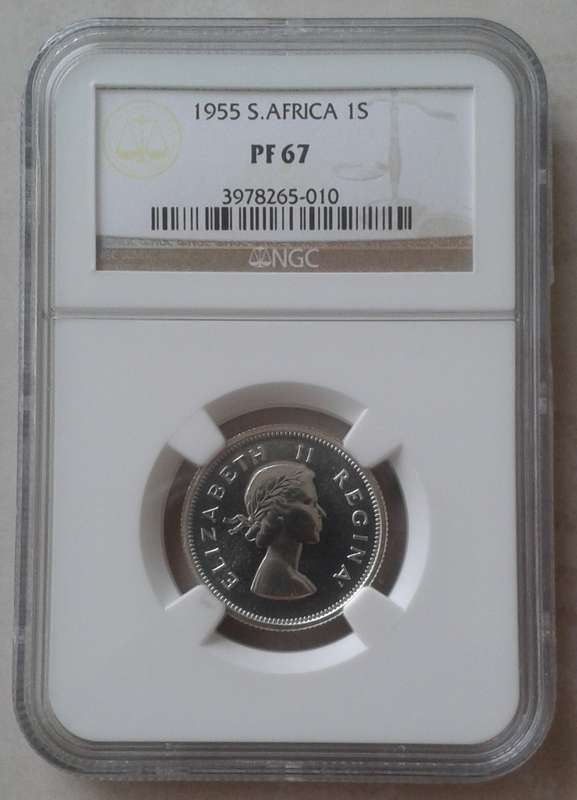 High grade 1955 union proof silver shilling NGC PF67 (Only 2 higher)