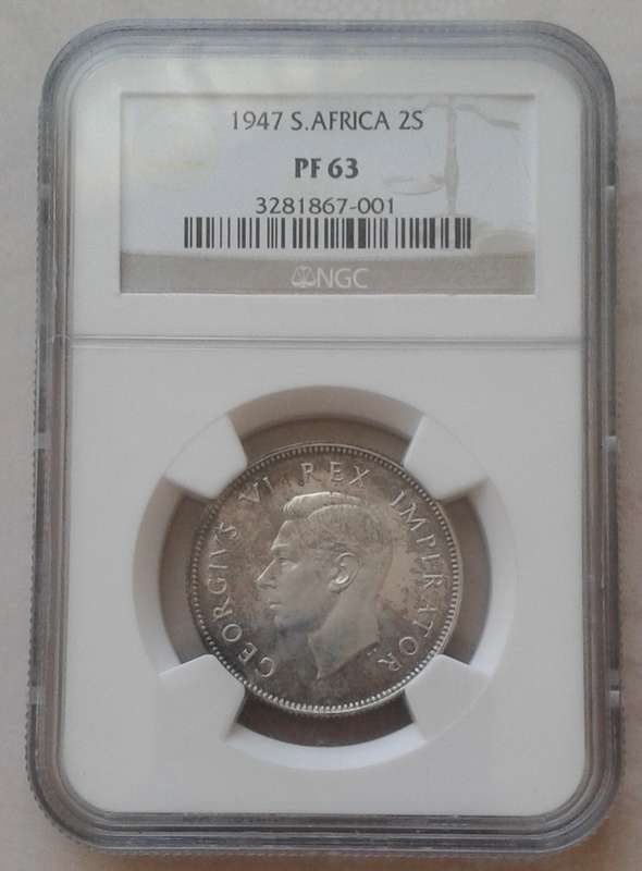 Scarcer 1947 union proof silver 2 Shillings NGC PF63 (mintage 2600)