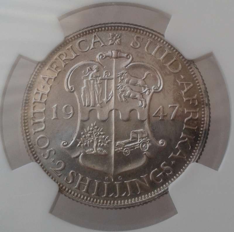 Scarcer 1947 union proof silver 2 Shillings NGC PF63 (mintage 2600)