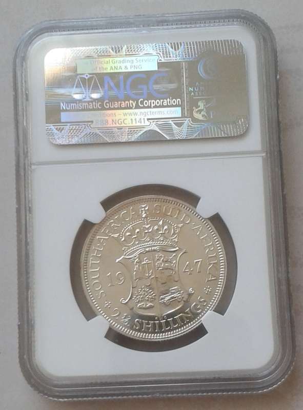 Scarcer 1947 union proof silver 2 1/2 Shillings NGC PF65 (mintage: 2600)