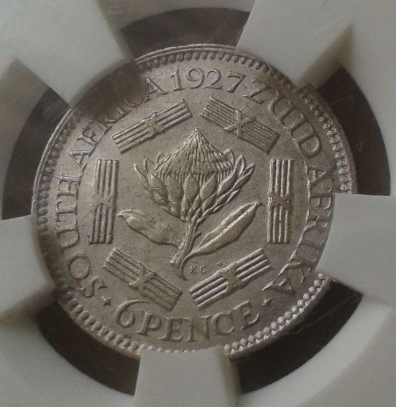 1927 Union silver sixpence SANGS XF40