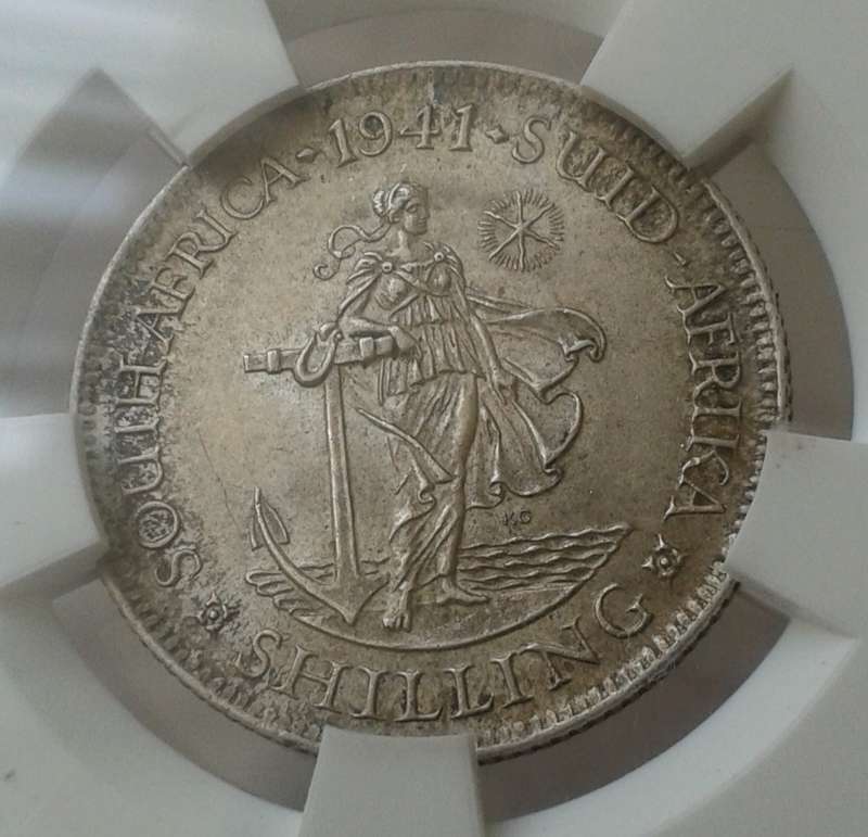 1941 Union silver shilling SANGS AU58