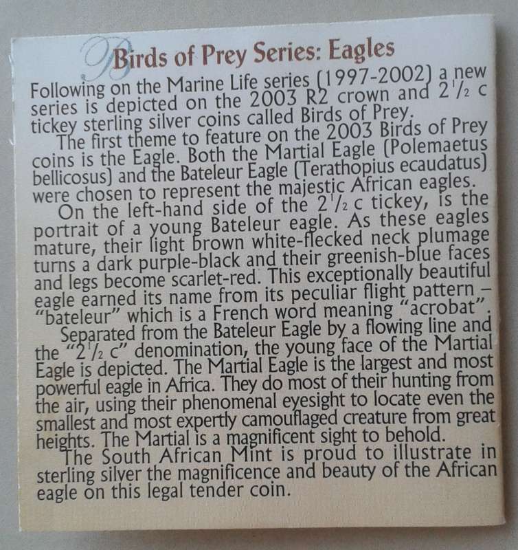 2003 Eagles proof silver 2 1/2c in S.A Mint bag incl.certificate