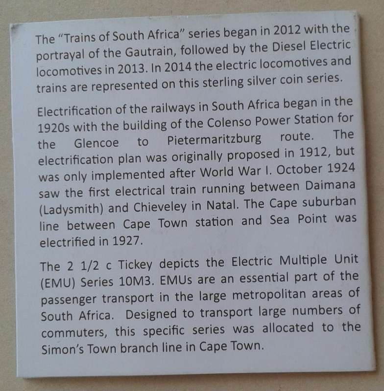 2014 (Trains of South Africa - Class 10M3) proof silver 2 1/2c in bag incl.certificate