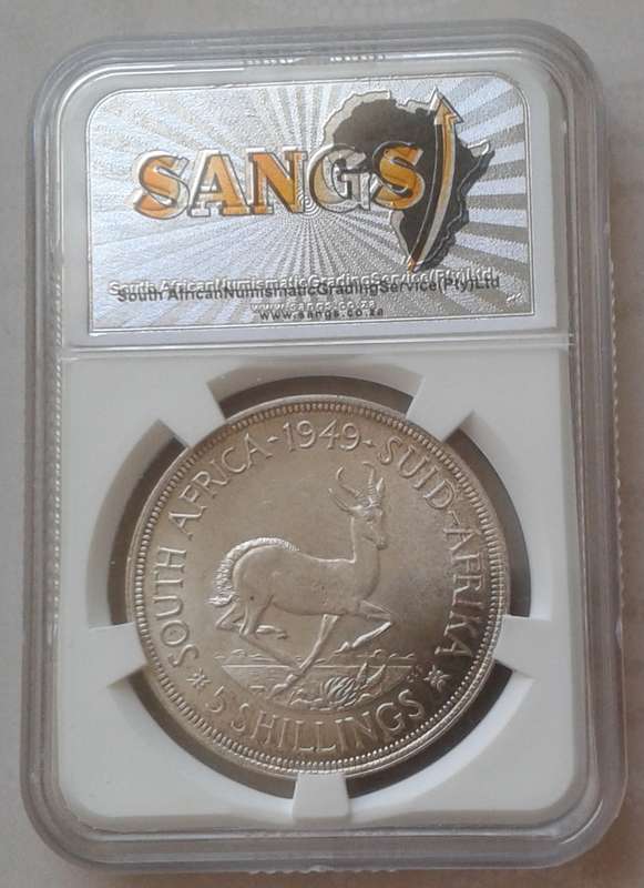 1949 Union proof silver 5 Shillings SANGS PF64 (mintage: 800)