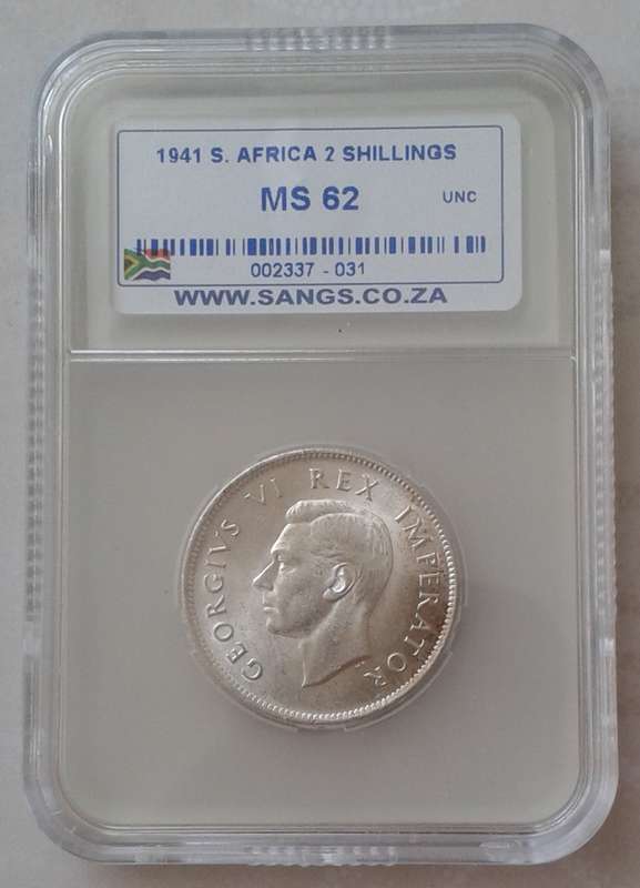 Nice 1941 union silver 2 Shillings SANGS MS62